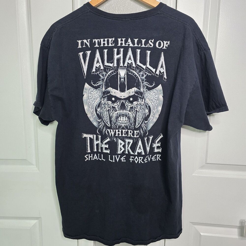 Viking Warrior Shirt Men's Large In Halls Of Valhalla The Brave Live Forever